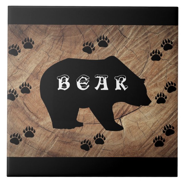 Black Bear And Bear Paws Tile (Front)