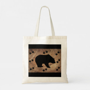 Black Bear And Bear Paws Tote Bag