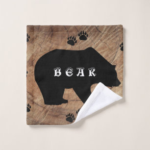 Black Bear And Bear Paws Wash Cloth