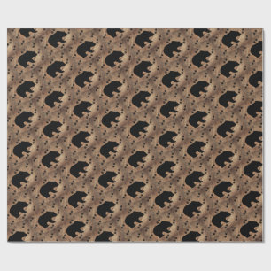 Black Bear And Bear Paws Wrapping Paper