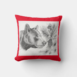Black Bear and Christmas Tree Cushion