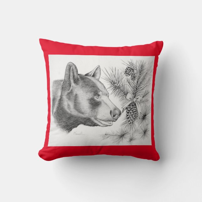 Black Bear and Christmas Tree Cushion (Front)
