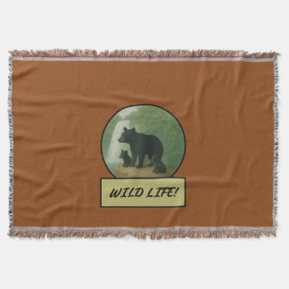 Black Bear And Cubs Saddle Brown Throw Blanket
