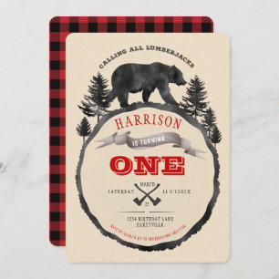 Black Bear and Lumberjack Birthday Invite