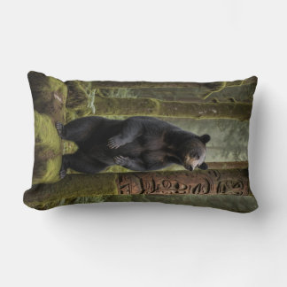 Black Bear and Totem Pole Wildlife Art Lumbar Cushion