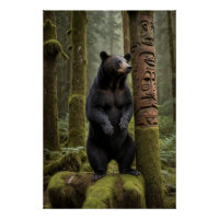 Black Bear and Totem Pole Wildlife Art