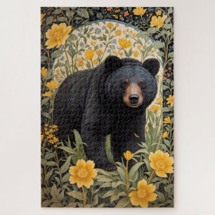 Black Bear And Yellow Buttercup Flowers Jigsaw Puzzle