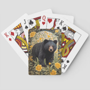 Black Bear And Yellow Buttercup Flowers Playing Cards