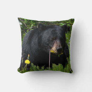 Black Bear Animal Forest Water Flowers Dandelion Cushion