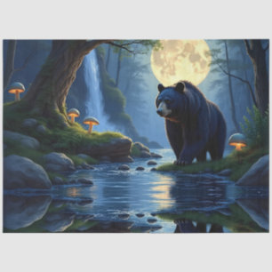 Black Bear at the stream under moonlight Tissue Paper