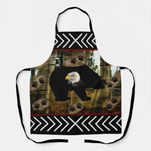 Black Bear Bald Eagle Bear Paw Prints Wilderness Apron