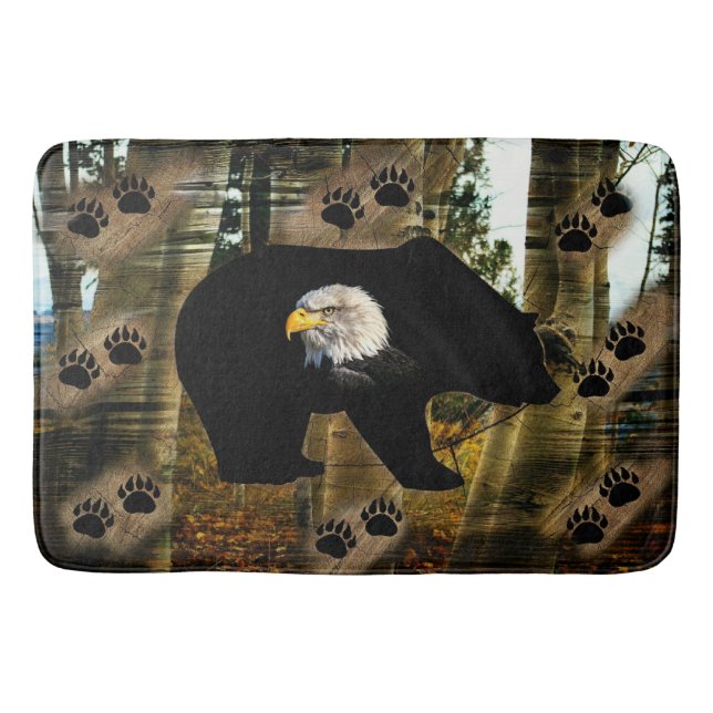 Black Bear Bald Eagle Bear Paw Prints Wilderness Bath Mat (Front)
