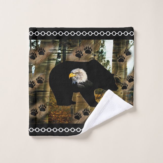 Black Bear Bald Eagle Bear Paw Prints Wilderness Bath Towel Set (Wash Cloth)