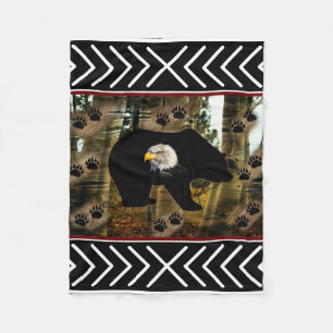 Black Bear Bald Eagle Bear Paw Prints Wilderness Fleece Blanket