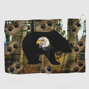 Black Bear Bald Eagle Bear Paw Prints Wilderness Golf Towel
