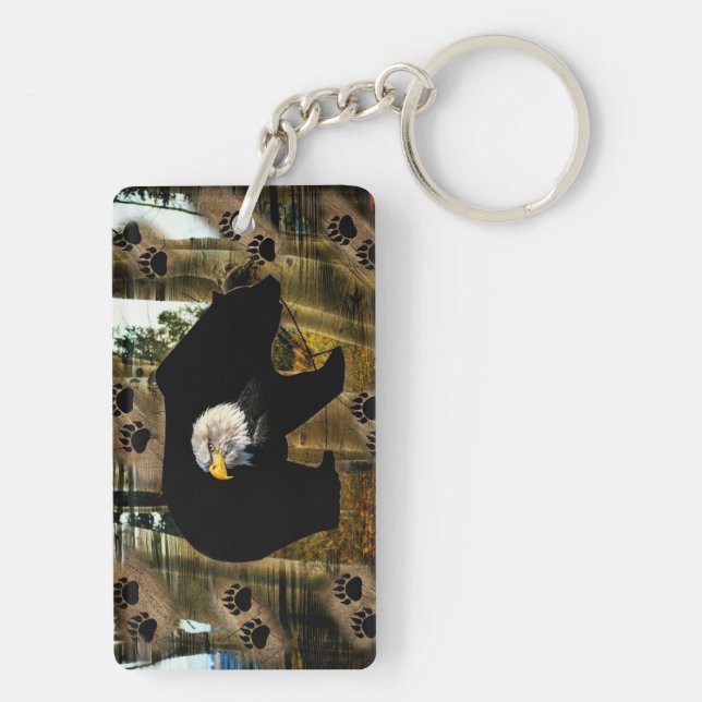 Black Bear Bald Eagle Bear Paw Prints Wilderness Key Ring (Back)