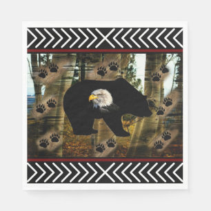 Black Bear Bald Eagle Bear Paw Prints Wilderness Napkin