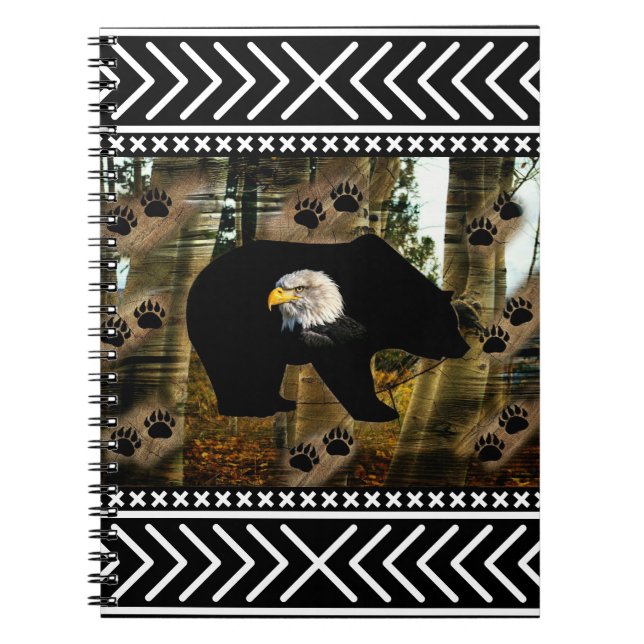 Black Bear Bald Eagle Bear Paw Prints Wilderness Notebook (Front)