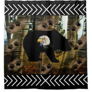 Black Bear Bald Eagle Bear Paw Prints Wilderness Shower Curtain