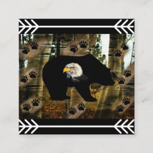 Black Bear Bald Eagle Bear Paw Prints Wilderness Square Business Card