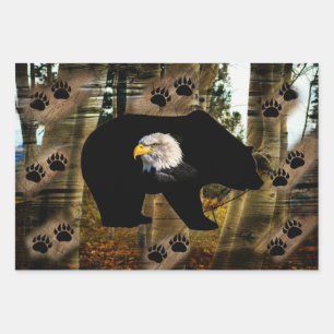 Black Bear Bald Eagle Wilderness Wrapping Paper Sheet