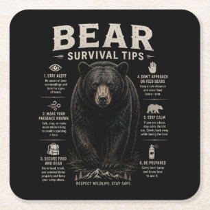 Black Bear Bear Survival Tips Vintage Outdoor Square Paper Coaster