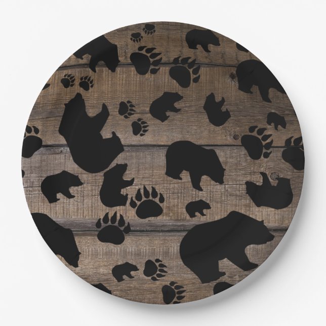 Black Bear Black Bear Paws Paper Plate (Front)