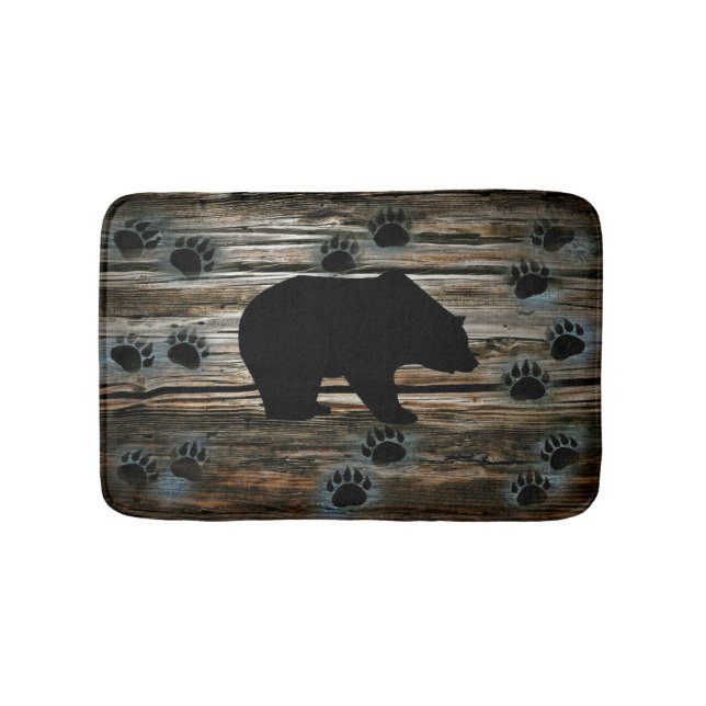 Black Bear Black Bear Paws Rustic Wood Bath Mat (Front)