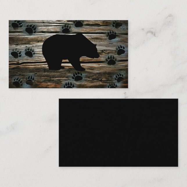 Black Bear Black Bear Paws Rustic Wood Business Card (Front/Back)