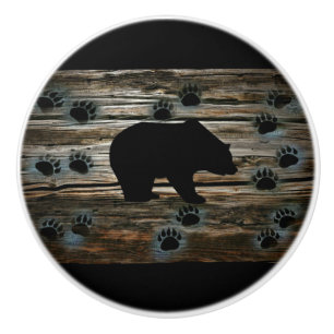 Black Bear Black Bear Paws Rustic Wood Ceramic Knob