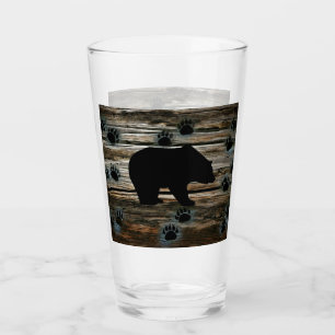 Black Bear Black Bear Paws Rustic Wood Glass