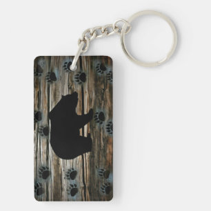 Black Bear Black Bear Paws Rustic Wood Key Ring