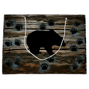 Black Bear Black Bear Paws Rustic Wood Large Gift Bag