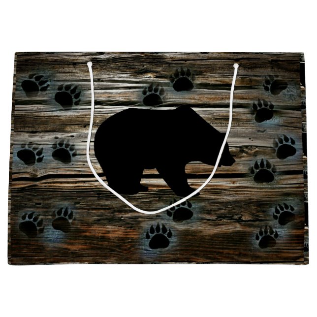 Black Bear Black Bear Paws Rustic Wood Large Gift Bag (Front)