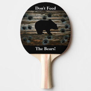 Black Bear Black Bear Paws Rustic Wood Ping Pong Paddle