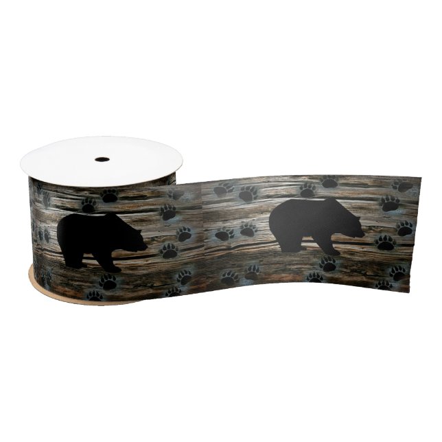 Black Bear Black Bear Paws Rustic Wood Satin Ribbon (Spool)