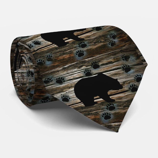 Black Bear Black Bear Paws Rustic Wood Tie (Rolled)