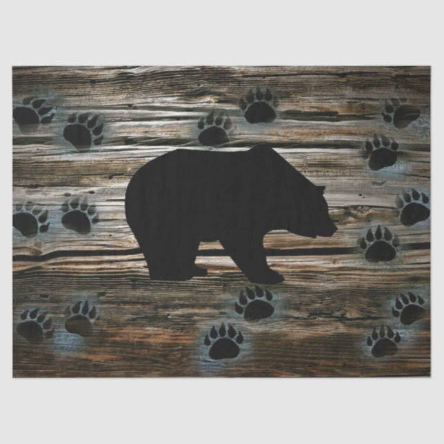 Black Bear Black Bear Paws Rustic Wood Tissue Paper (Front)