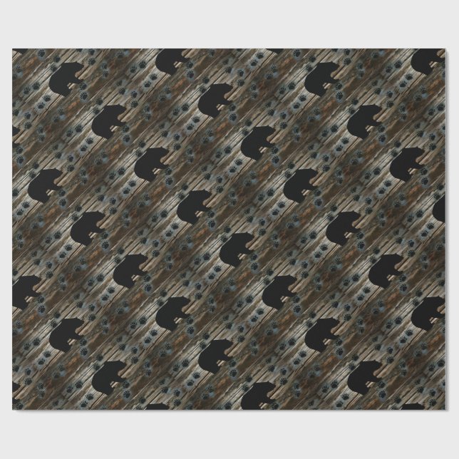 Black Bear Black Bear Paws Rustic Wood Wrapping Paper (Flat)