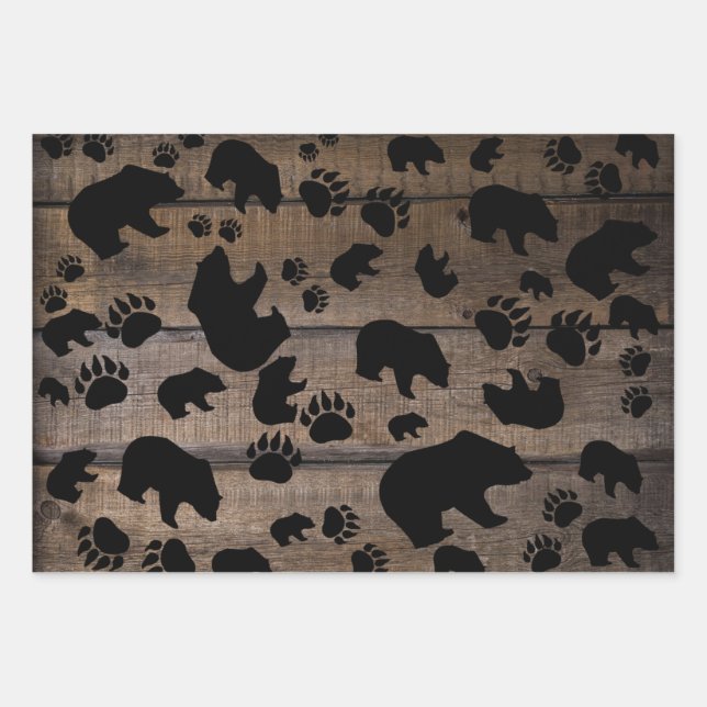 Black Bear Black Bear Paws Wrapping Paper Sheet (Front)