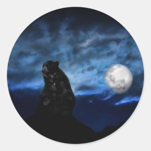 Black bear by moonlight classic round sticker