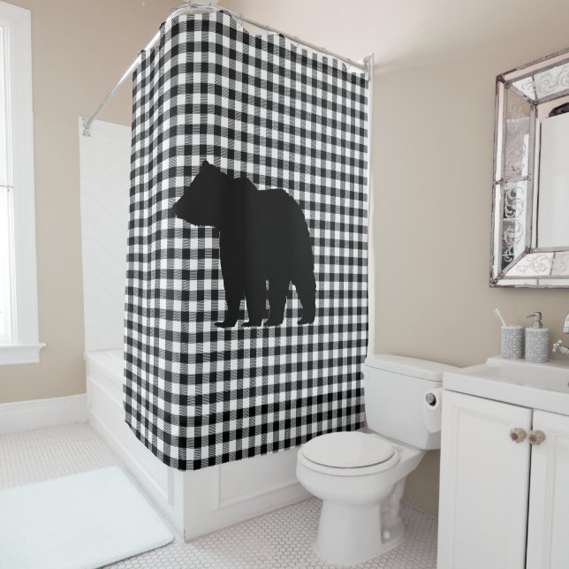 Black Bear Check Pattern Shower Curtain (In Situ)