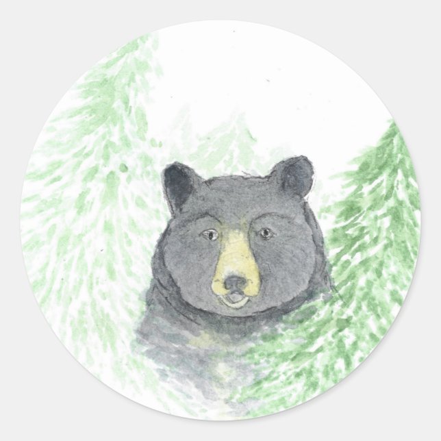 Black Bear Christmas Classic Round Sticker (Front)