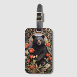 Black Bear Colourful Tulip Flowers Luggage Tag