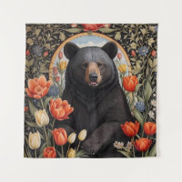 Black Bear Colourful Tulip Flowers