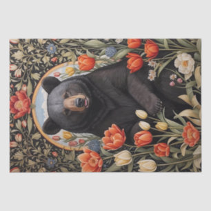 Black Bear Colourful Tulip Flowers Tissue Paper