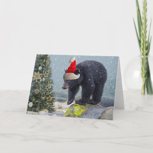 Black Bear Cub Christmas Holiday Card (Front)