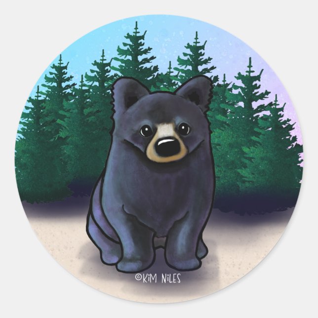 Black Bear Cub Classic Classic Round Sticker (Front)