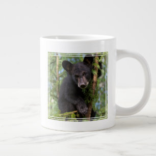 Black Bear Cub Playing in Trees Large Coffee Mug