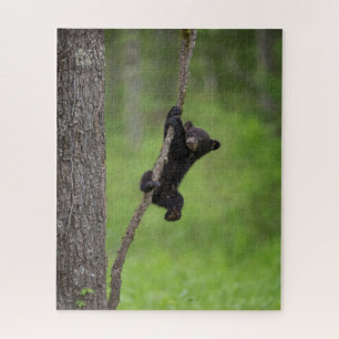 Black Bear Cub playing on Tree Limb Jigsaw Puzzle